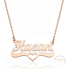 Bigakan 925 Ayar Gümüş Rose Altın Kaplama Kalpli Hazan Isimli Kolye - Kalp Desenli