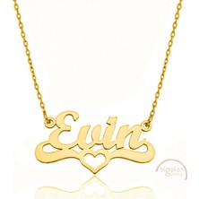 Bigakan 925 Ayar Gümüş Altın Kaplama Kalpli Evin Isimli Kolye - Kalp Desenli