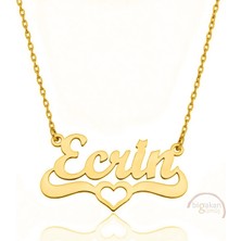 Bigakan 925 Ayar Gümüş Altın Kaplama Kalpli Ecrin Isimli Kolye - Kalp Desenli