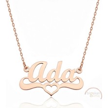 Bigakan 925 Ayar Gümüş Rose Altın Kaplama Kalpli Ada Isimli Kolye - Kalp Desenli