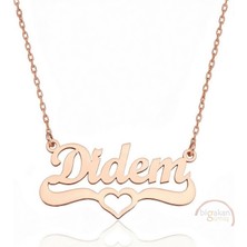 Bigakan 925 Ayar Gümüş Rose Altın Kaplama Kalpli Didem Isimli Kolye - Kalp Desenli