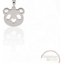 Bigakan Kalpli Ayı Sülüeti Kolye Ucu 925 Ayar Minimal Tasarım Beyaz