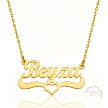 Bigakan 925 Ayar Gümüş Altın Kaplama Kalpli Beyza Isimli Kolye - Kalp Desenli