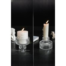 Gülümseten Avm 6 Lı Cam Origami Desen Çizgili Mumluk | Cam Mumluk | Çizgili Lokumluk Şekerlik | - Beyaz