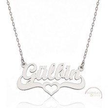 Bigakan 925 Ayar Gümüş Kalpli Gülbin Isimli Kolye - Kalp Desenli