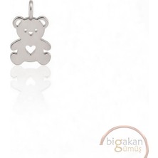 Bigakan Kalpli Ayı Kolye Ucu 925 Ayar Minimal Tasarım Beyaz