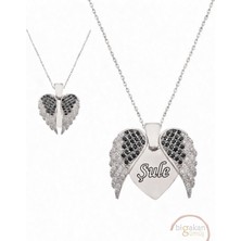 Bigakan 925 Ayar Gümüş Kanatlı Kalp Şule Isimli Kolye 45 cm Beyaz