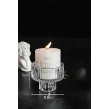 Gülümseten Avm 2 Li Origami Desen Çizgili Mumluk | Cam Mumluk | Çizgili Lokumluk Şekerlik | - Beyaz