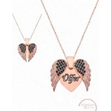 Bigakan 925 Ayar Gümüş Kanatlı Kalp Ülfer Isimli Kolye 45 cm Rose Kaplama