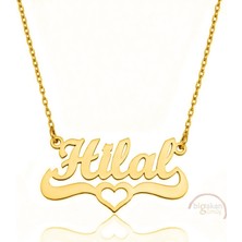 Bigakan 925 Ayar Gümüş Altın Kaplama Kalpli Hilal Isimli Kolye - Kalp Desenli