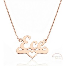 Bigakan 925 Ayar Gümüş Rose Altın Kaplama Kalpli Ece Isimli Kolye - Kalp Desenli