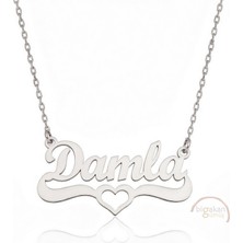 Bigakan 925 Ayar Gümüş Kalpli Damla Isimli Kolye - Kalp Desenli