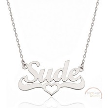 Bigakan 925 Ayar Gümüş Kalpli Sude Isimli Kolye - Kalp Desenli