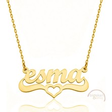 Bigakan 925 Ayar Gümüş Altın Kaplama Kalpli Esma Isimli Kolye - Kalp Desenli