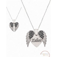 Bigakan 925 Ayar Gümüş Kanatlı Kalp Zehra Isimli Kolye 45 cm Beyaz