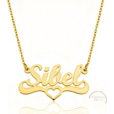 Bigakan 925 Ayar Gümüş Altın Kaplama Kalpli Sibel Isimli Kolye - Kalp Desenli