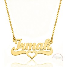 Bigakan 925 Ayar Gümüş Altın Kaplama Kalpli Irmak Isimli Kolye - Kalp Desenli