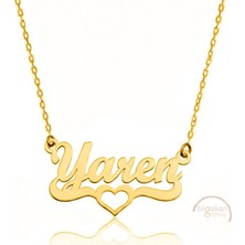 Bigakan 925 Ayar Gümüş Altın Kaplama Kalpli Yaren Isimli Kolye - Kalp Desenli