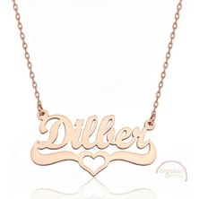 Bigakan 925 Ayar Gümüş Rose Altın Kaplama Kalpli Dilber Isimli Kolye - Kalp Desenli