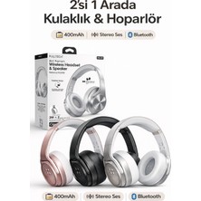 Azurtech 2’si 1 Arada Bluetooth Kulaklık & Hoparlör | 400MAH Batarya, Stereo Ses, Katlanabilir Kablosuz Kulak Üstü