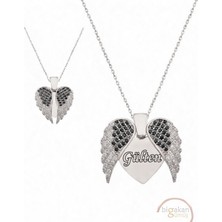 Bigakan 925 Ayar Gümüş Kanatlı Kalp Gülten Isimli Kolye 45 cm Beyaz