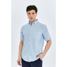 Süvari Cotton Regular Erkek Kısa Kol Gömlek SGM2017700010 Buz Mavi