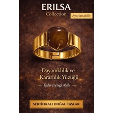 Erilsa Sertifikalı Kahverengi Akik Doğal Taş Yüzük – Dayanıklılık ve Kararlılık Ayarlanabilir