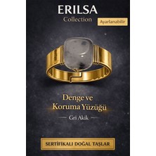 Erilsa Sertifikalı Gri Akik Yüzük Doğal Taş Ayarlanabilir El Yapımı Taş Yüzük