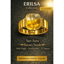 Erilsa Sertifikalı Sarı Aura Kuvars Yüzük Doğal Taş Yüzük Ayarlanabilir El Yapımı Enerji Taşı