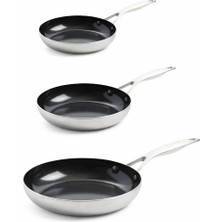 Greenpan Geneva Tava Seti 20 cm - 24 cm - 28 cm | Thermolon™ Seramik Yüzey | Elmaslarla Zenginleştirilmiş | Pfas Içermez | 3 Katmanlı Paslanmaz Çelik |