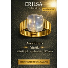 Erilsa Sertifikalı Aura Kuvars Yüzük Doğal Taş Yüzük Ayarlanabilir El Yapımı Enerji Taşı