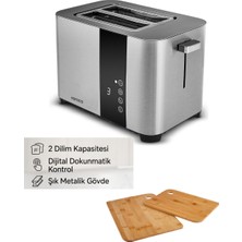 Karaca Dijital Göstergeli Inox Ekmek Kızartma Makinesi Paslanmaz Çelik 6 Kademeli Isı Ayarlı Buz Çözme Fonksiyonlu + Hediye Ahşap Kesme Tahtası