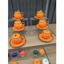 Be-Lis 6’lı Pumpkin Balkabağı Desenli Fincan Takımı - Kapaklı ve Ayaklı Model