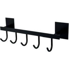 Enalburumtr Kendinden Yapışkanlı Beşli Askılık Siyah Banyo Askısı Havlu Askısı Bornoz Askısı 304 Kalite Paslanmaz Çelik