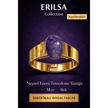 Erilsa Sertifikalı Mor Akik Doğal Taş Yüzük – Negatif Enerji Temizleme Ayarlanabilir