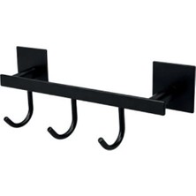 Enalburumtr Kendinden Yapışkanlı Üçlü Askılık Siyah Banyo Askısı Havlu Askısı Bornoz Askısı 304 Kalite Paslanmaz Çelik