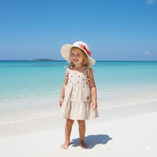 Cumino Kız Çocuk Şapkalı Keten Elbise