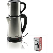 K-yonlineticaret Elektrikli Çay Makinesi Çaycı Set 1.8lt Su Isıtıcı Pls.+ 0.8lt Demlik Çelik Taban 1800W 360 Derece G