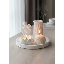 Minimal Lüks Dekoratif Mum Seti – Gül Mum & Lotus Mum & Vazo & Tepsi – Şık Ev Dekoru Hediye Seti