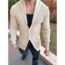 Elku Moda Hırka Örgülü Şal Yaka Cepli Lazer Yırtık Detaylı Tüylenmez Örgü Triko Hırka