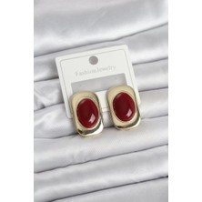 Senka Bordo Renk Kare Model Vintage Kadın Küpe - TJ-BKP11658