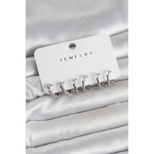 Senka Gümüş Renk Pirinç Kemik Model 3 Çift Kadın Küpe Seti - TJ-BKP11647