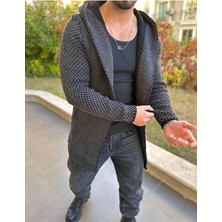 Elku Moda Hırka Kapüşonlu Örgü Kapamasız Triko Uzun Panço Salaş Hırka