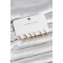 Senka Gold Renk Pirinç Kemik Model 3 Çift Kadın Küpe Seti - TJ-BKP11646