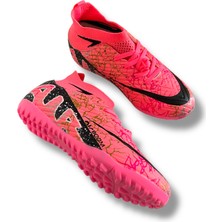 Laliga 600 Level Çocuk Çoraplı Halısaha Ayakkabı Pembe Siyah Desenli