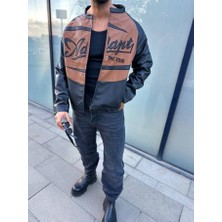 Elku Moda Kolej Ceket Bomber Ceket Deri Mont Oversize Fermuarlı Cepli Deri Ceket