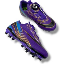 Laliga 620 Mekanizmalı ve Otomatik Akıllı Bağcıklı Çocuk Krampon Mor Turkuaz Desenli