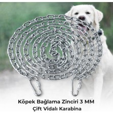 Vi Caro 1.20 Metre Köpek Bağlama Zinciri 3 mm Gezdirme + 2 Vidalı Karabina Çelik Dayanıklı