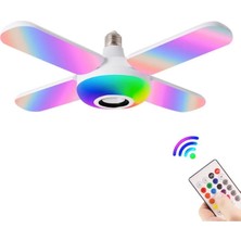 K-yonlineticaret Lamba 4 Kanatlı E27 Duya Takılan Kumandalı Katlanabilir LED Müzik Lamba Işığı Avize Bluetooth Hoparl