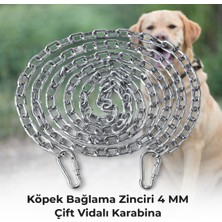 Vi Caro 6 Metre Köpek Bağlama Zinciri 4 mm Gezdirme + 2 Vidalı Karabina Çelik Dayanıklı